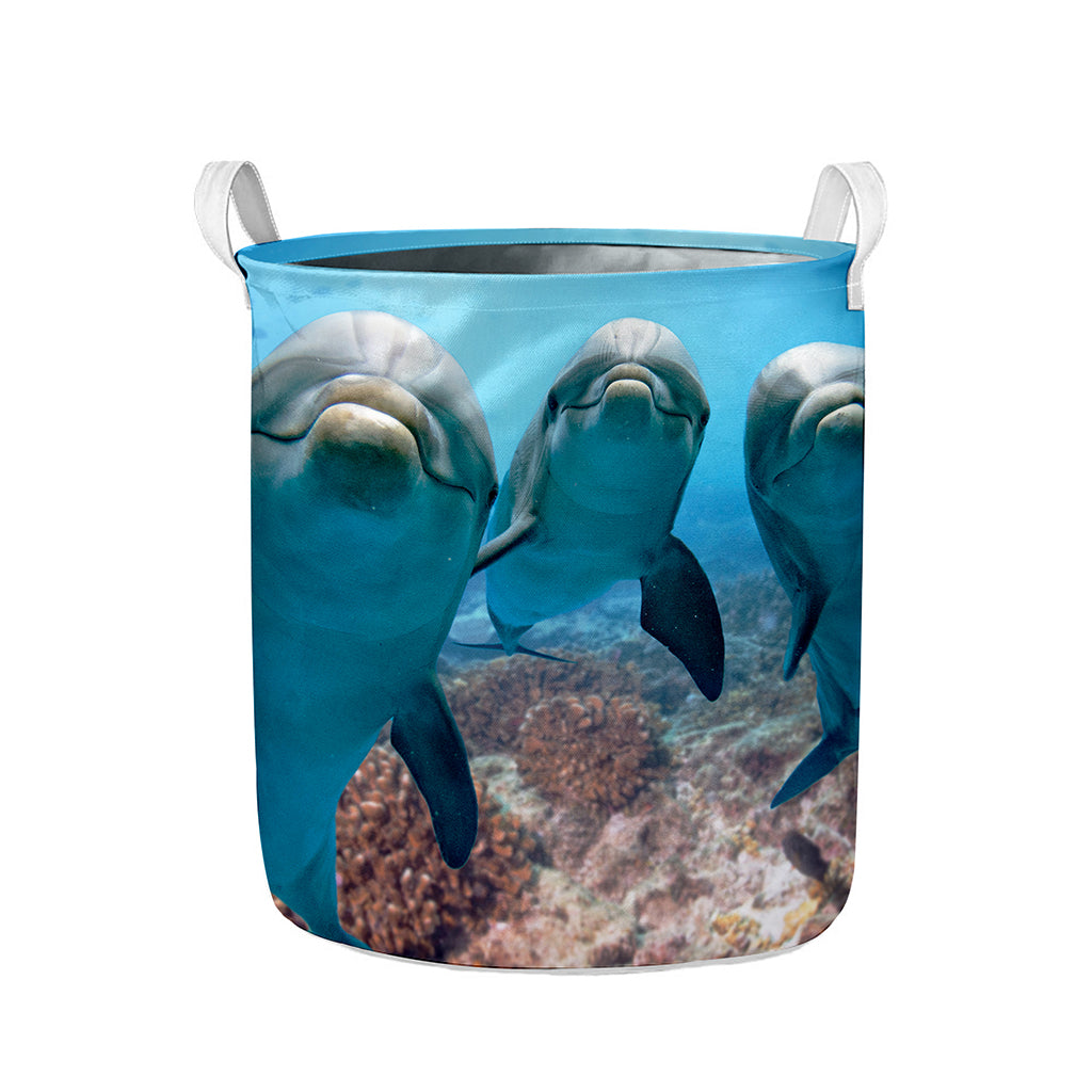 Cute Dolphins In The Ocean Print Collapsible Laundry Basket