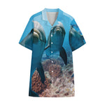 Cute Dolphins In The Ocean Print Cotton Hawaiian Shirt