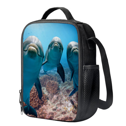 Cute Dolphins In The Ocean Print Crossbody Lunch Bag