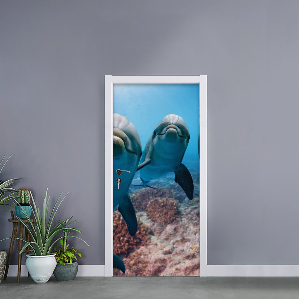 Cute Dolphins In The Ocean Print Door Sticker