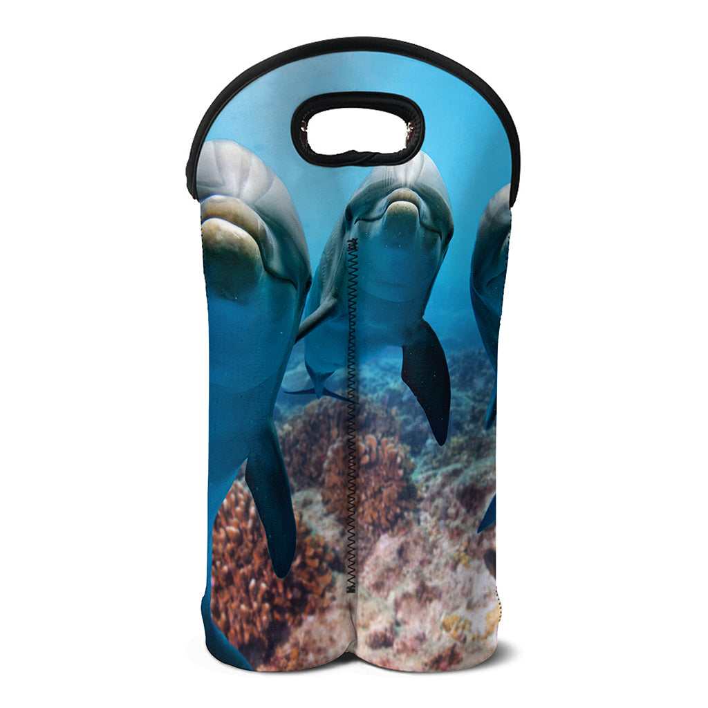 Cute Dolphins In The Ocean Print Double Neoprene Wine Tote