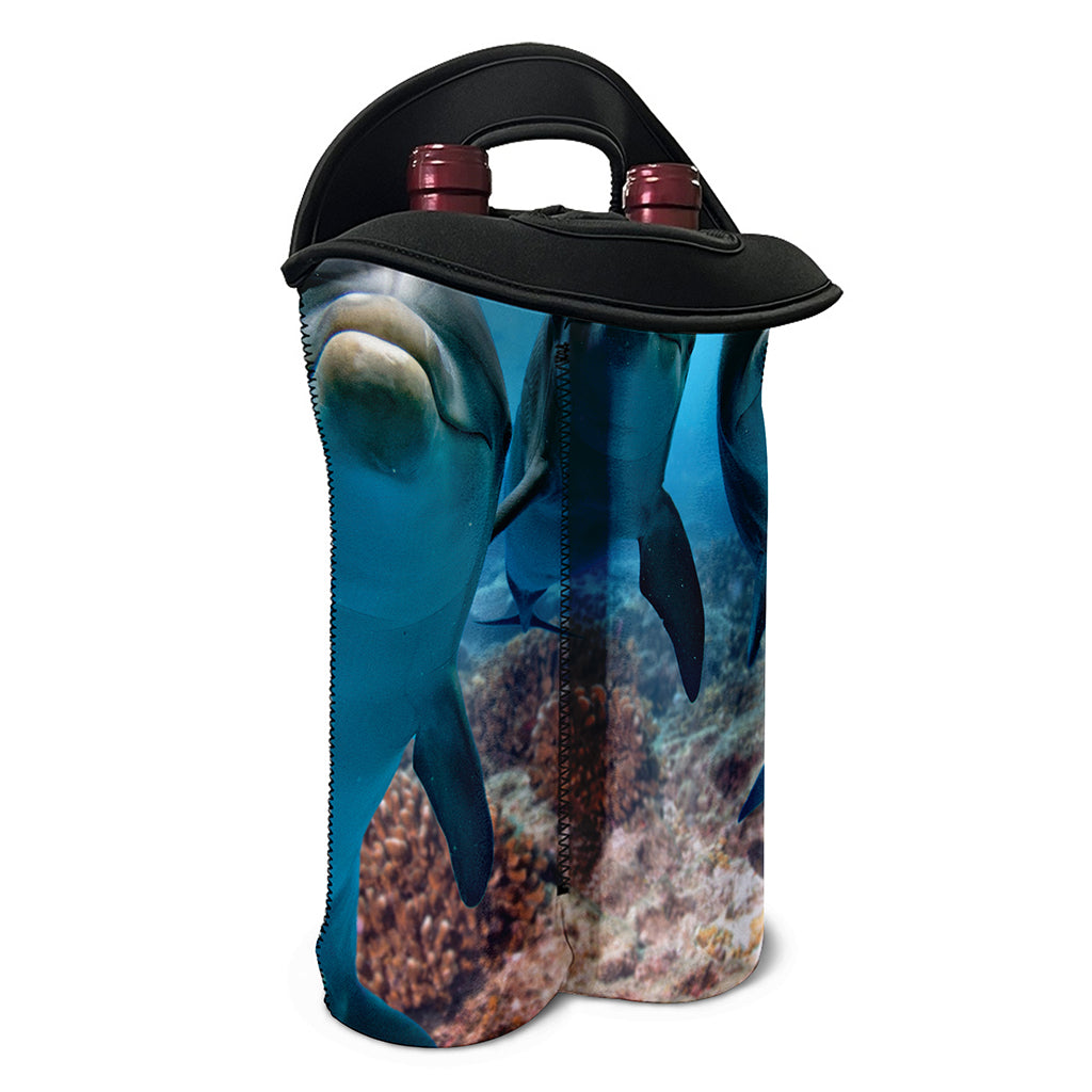 Cute Dolphins In The Ocean Print Double Neoprene Wine Tote