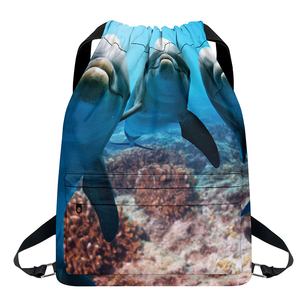Cute Dolphins In The Ocean Print Drawstring Backpack