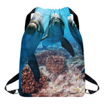 Cute Dolphins In The Ocean Print Drawstring Backpack