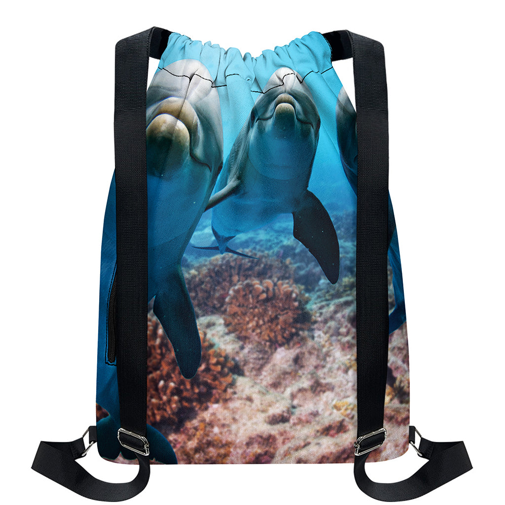Cute Dolphins In The Ocean Print Drawstring Backpack