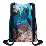 Cute Dolphins In The Ocean Print Drawstring Backpack