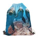 Cute Dolphins In The Ocean Print Drawstring Bag