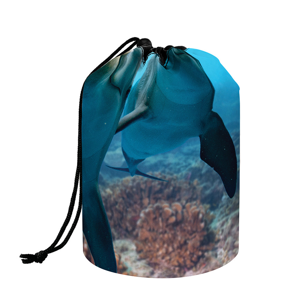 Cute Dolphins In The Ocean Print Drawstring Makeup Bag