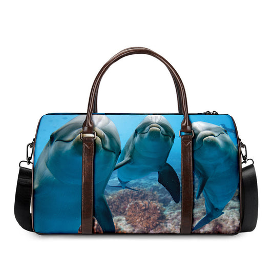 Cute Dolphins In The Ocean Print Duffle Bag