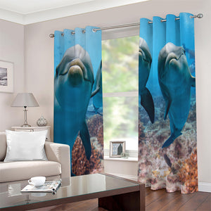 Cute Dolphins In The Ocean Print Extra Wide Grommet Curtains