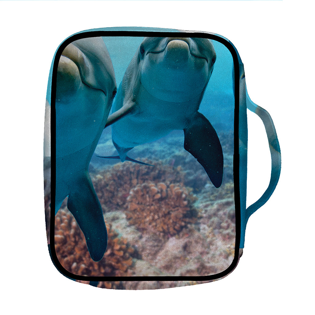 Cute Dolphins In The Ocean Print Front Pocket Bible Bag