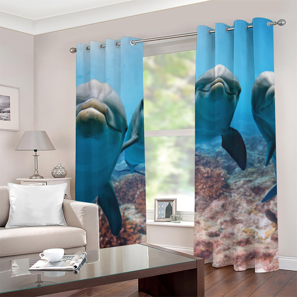 Cute Dolphins In The Ocean Print Grommet Curtains