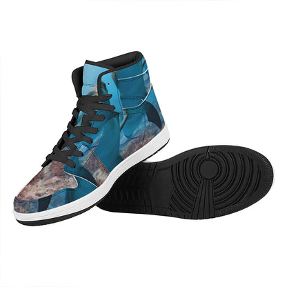 Cute Dolphins In The Ocean Print High Top Leather Sneakers