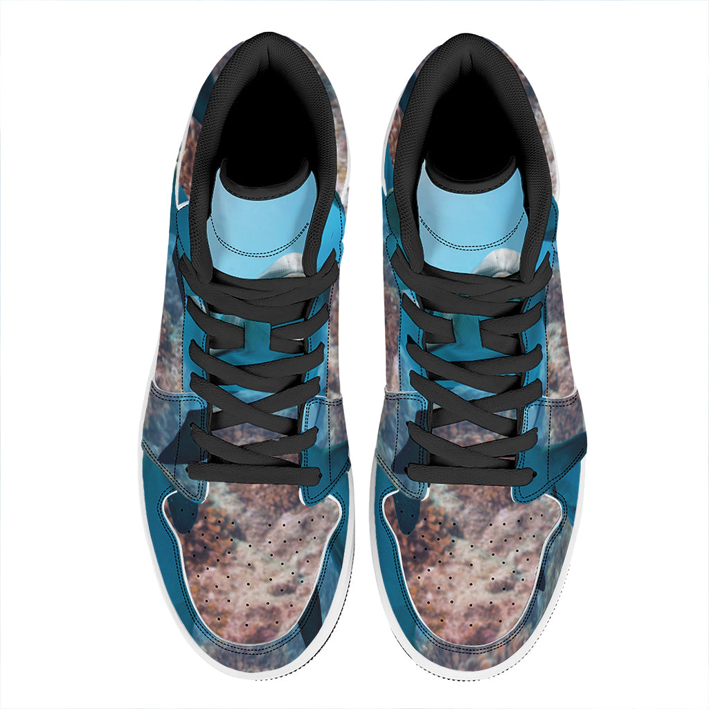 Cute Dolphins In The Ocean Print High Top Leather Sneakers