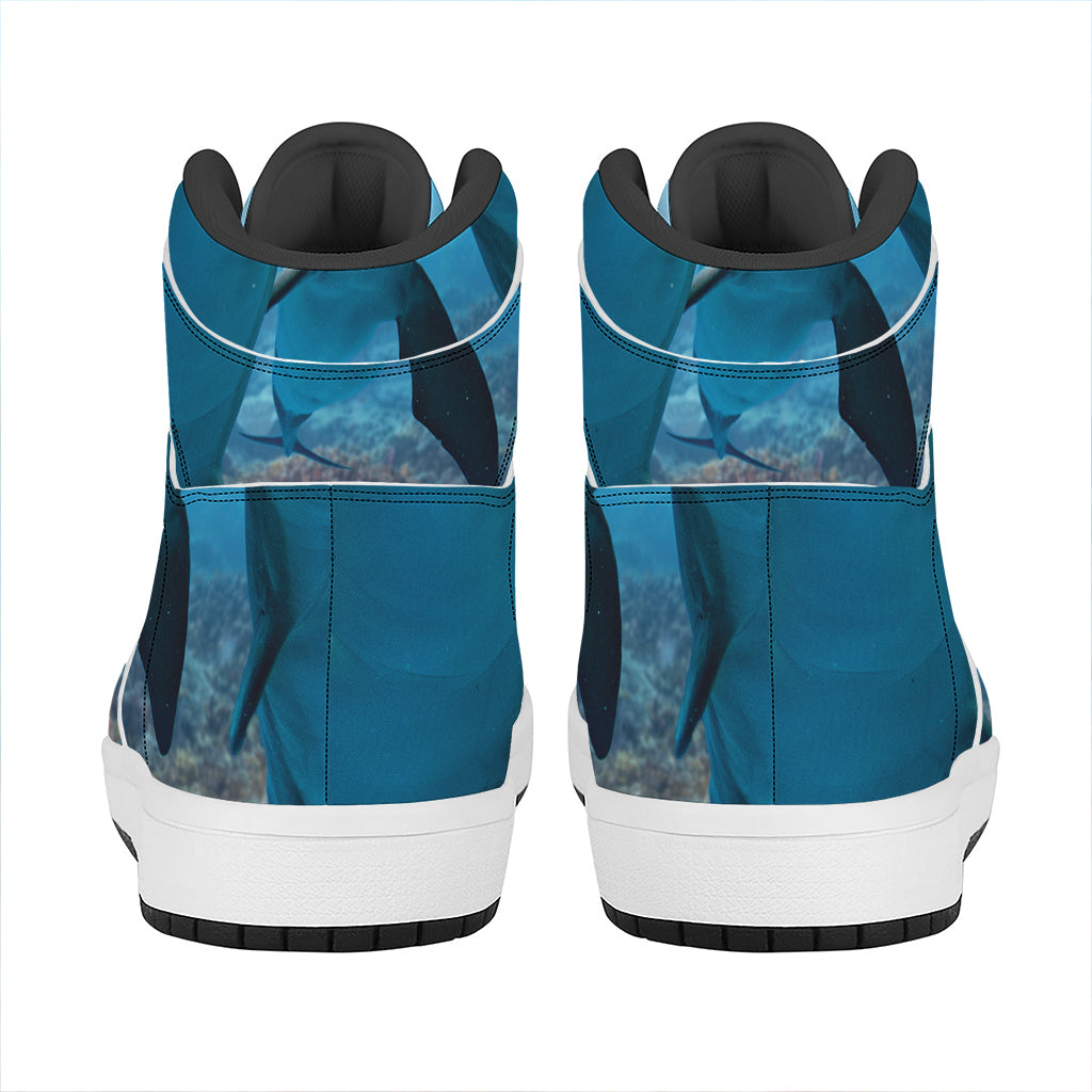 Cute Dolphins In The Ocean Print High Top Leather Sneakers