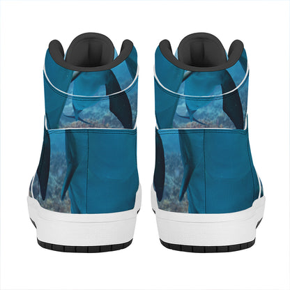 Cute Dolphins In The Ocean Print High Top Leather Sneakers
