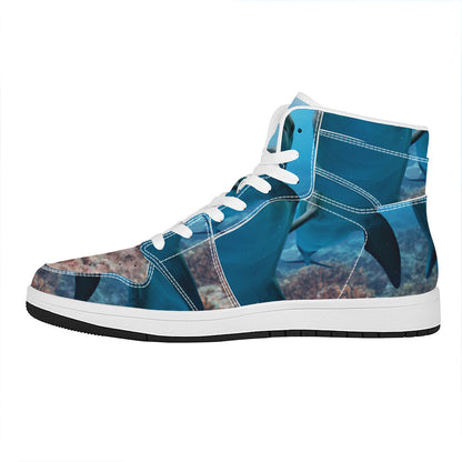 Cute Dolphins In The Ocean Print High Top Leather Sneakers