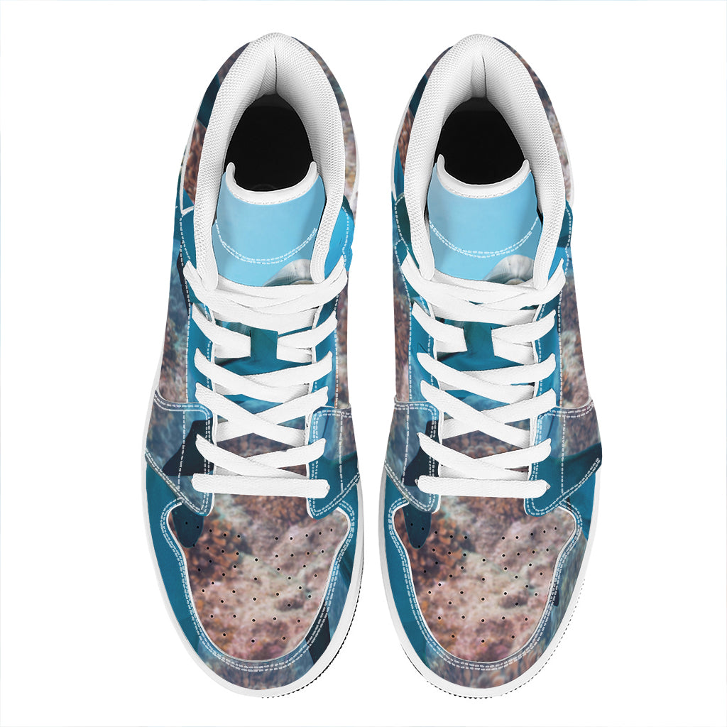 Cute Dolphins In The Ocean Print High Top Leather Sneakers