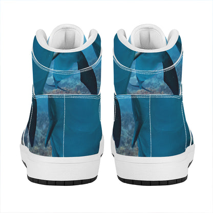 Cute Dolphins In The Ocean Print High Top Leather Sneakers