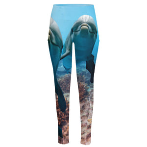 Cute Dolphins In The Ocean Print High-Waisted Pocket Leggings