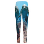 Cute Dolphins In The Ocean Print High-Waisted Pocket Leggings