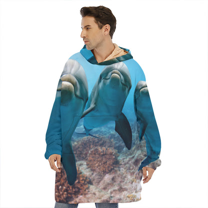 Cute Dolphins In The Ocean Print Hoodie Blanket