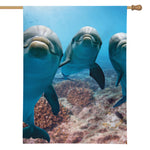 Cute Dolphins In The Ocean Print House Flag