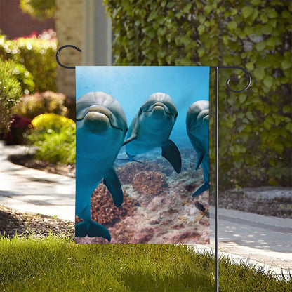 Cute Dolphins In The Ocean Print House Flag