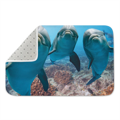 Cute Dolphins In The Ocean Print Indoor Door Mat