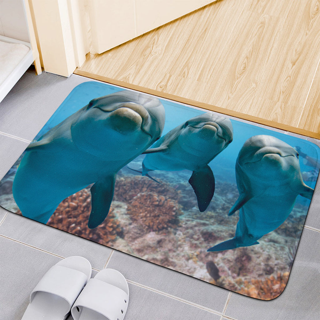 Cute Dolphins In The Ocean Print Indoor Door Mat