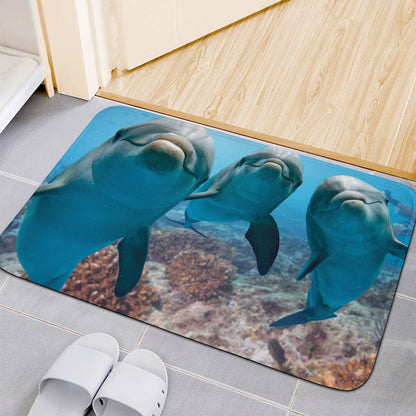 Cute Dolphins In The Ocean Print Indoor Door Mat