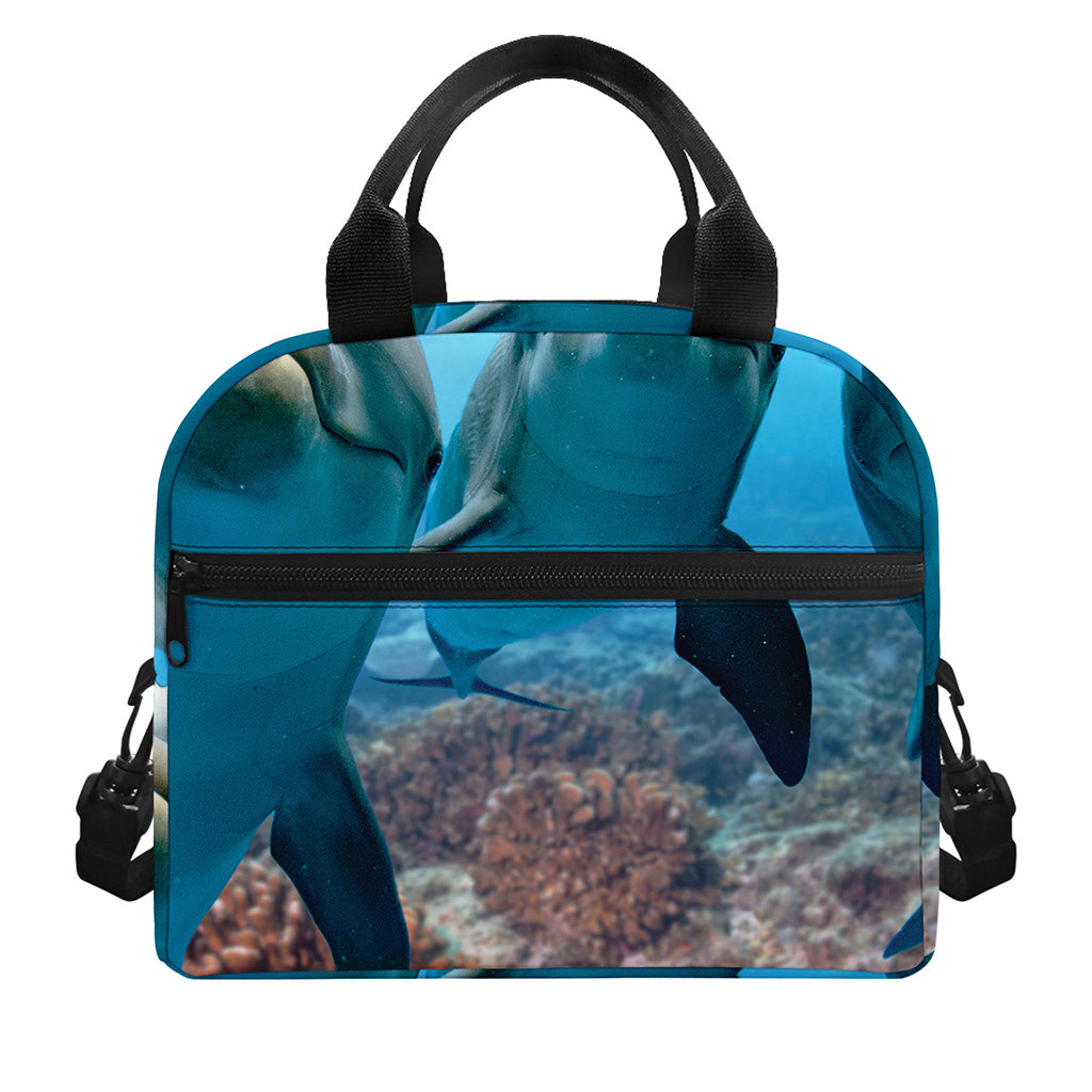 Cute Dolphins In The Ocean Print Insulated Lunch Bag