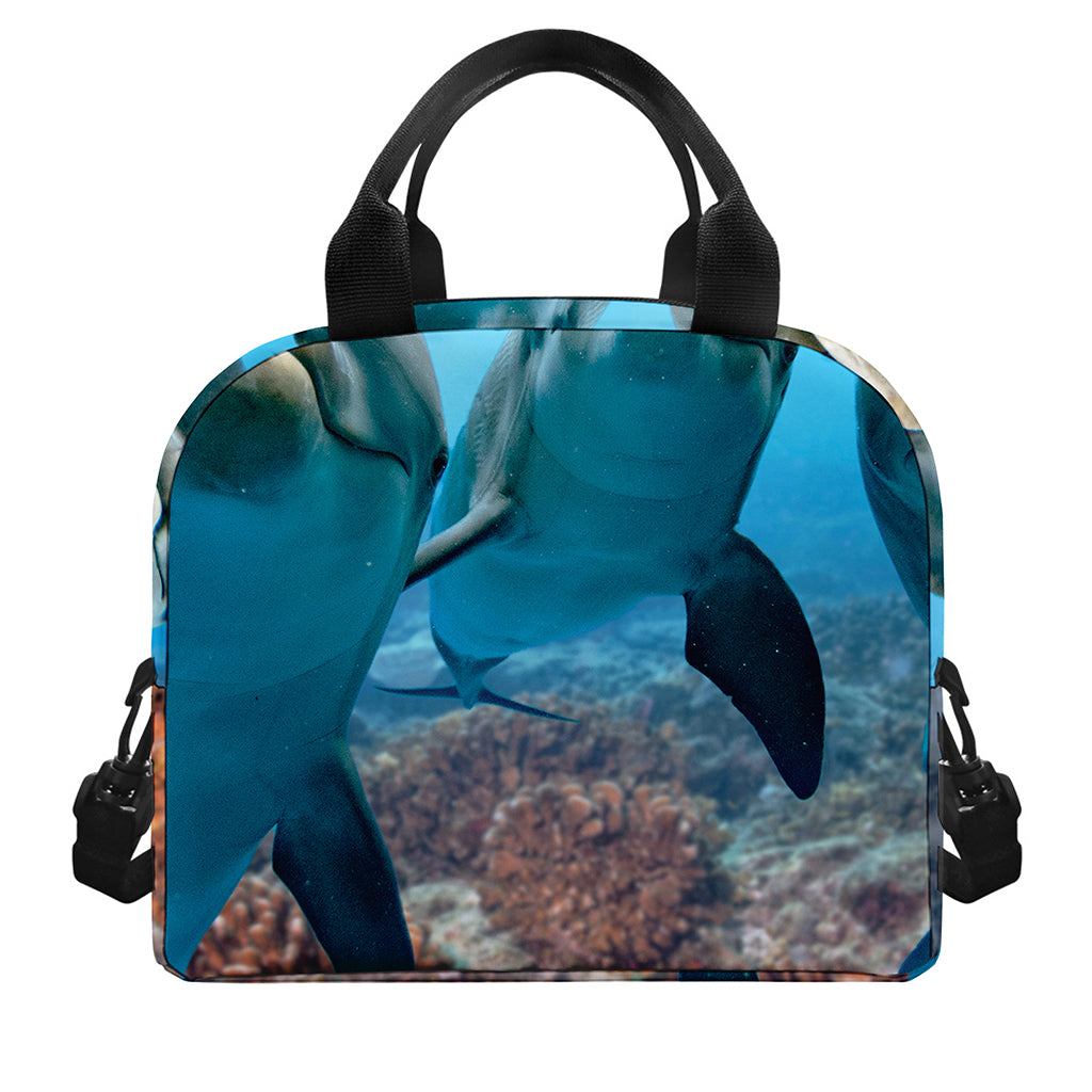 Cute Dolphins In The Ocean Print Insulated Lunch Bag