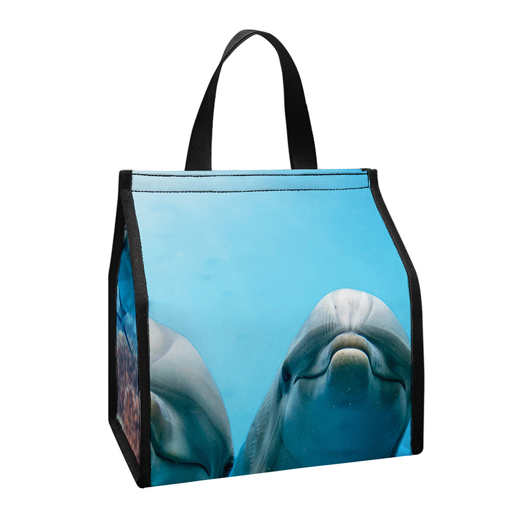 Cute Dolphins In The Ocean Print Insulated Lunch Tote