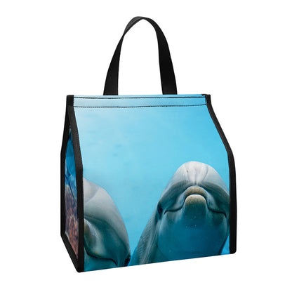 Cute Dolphins In The Ocean Print Insulated Lunch Tote