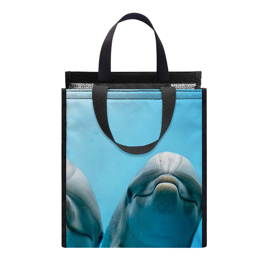 Cute Dolphins In The Ocean Print Insulated Lunch Tote