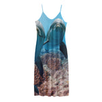 Cute Dolphins In The Ocean Print Jersey Midi Cami Dress