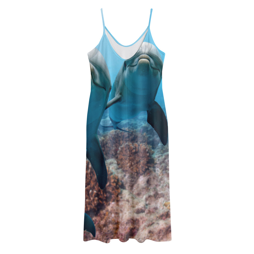 Cute Dolphins In The Ocean Print Jersey Midi Cami Dress