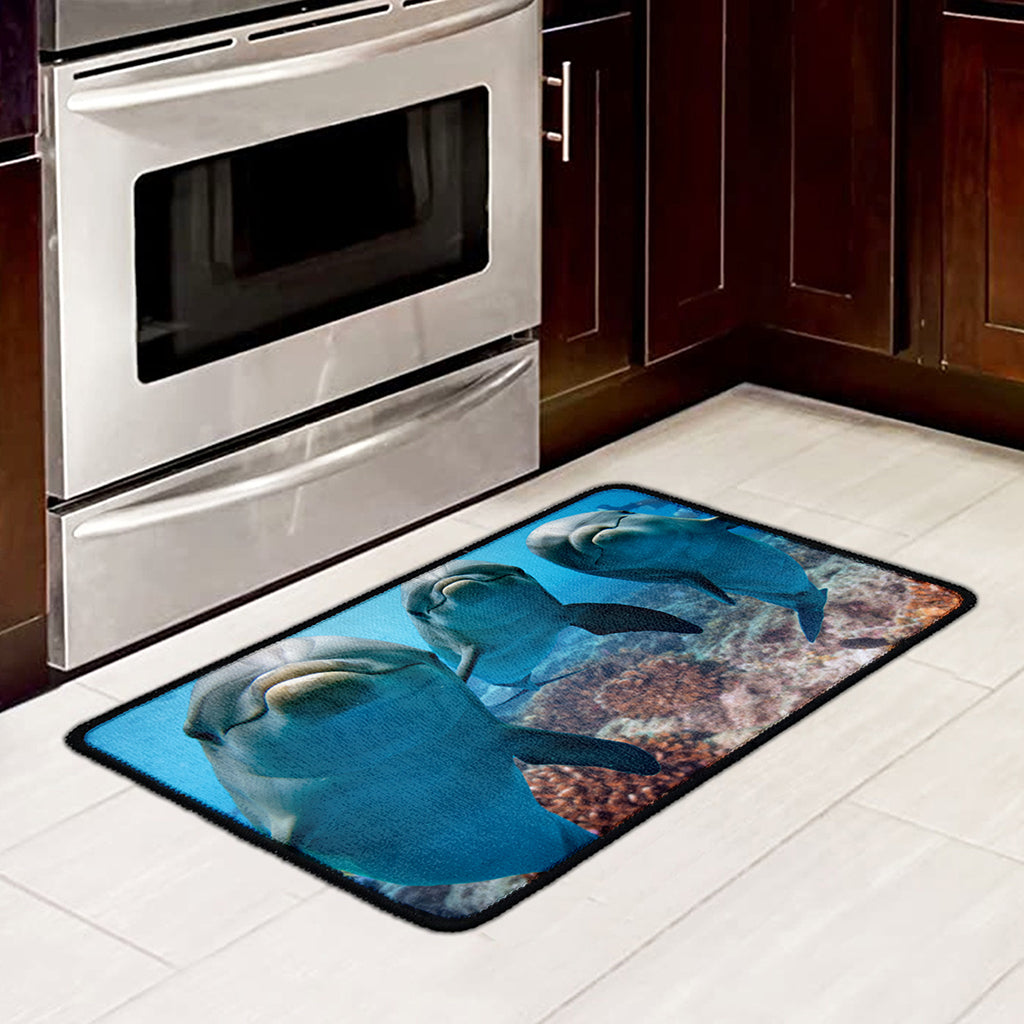 Cute Dolphins In The Ocean Print Kitchen Mat