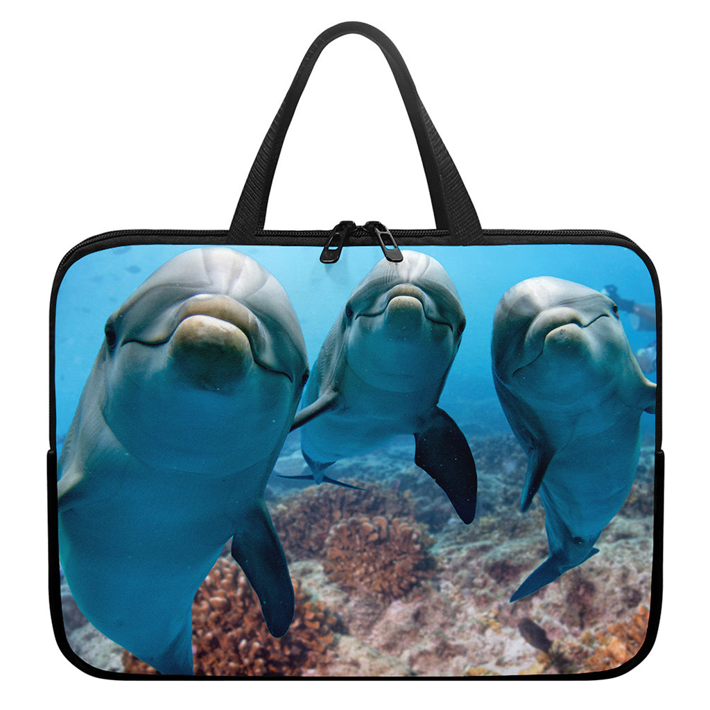 Cute Dolphins In The Ocean Print Laptop Sleeve With Handle