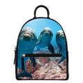 Cute Dolphins In The Ocean Print Leather Backpack