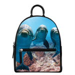 Cute Dolphins In The Ocean Print Leather Backpack
