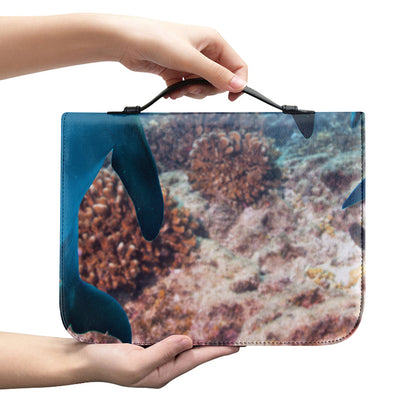 Cute Dolphins In The Ocean Print Leather Bible Cover