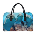 Cute Dolphins In The Ocean Print Leather Duffel Bag