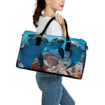 Cute Dolphins In The Ocean Print Leather Duffle Bag