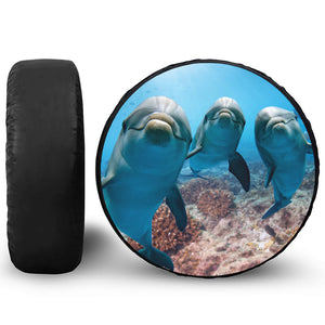 Cute Dolphins In The Ocean Print Leather Spare Tire Cover