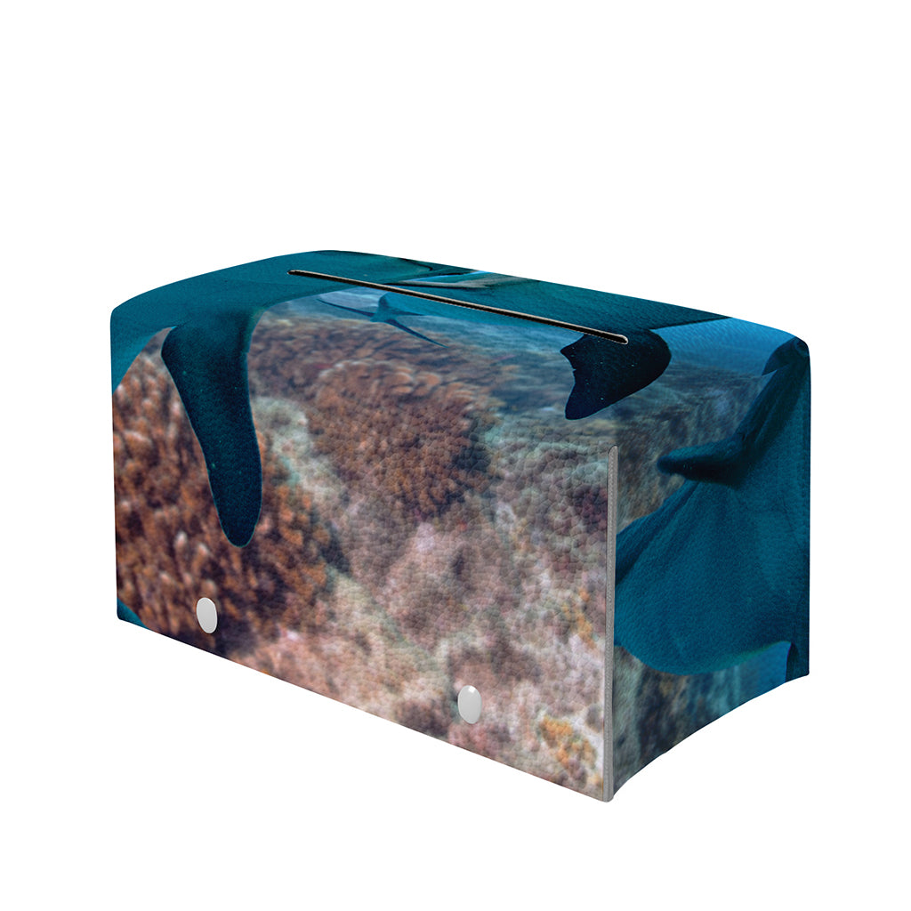 Cute Dolphins In The Ocean Print Leather Tissue Box Cover