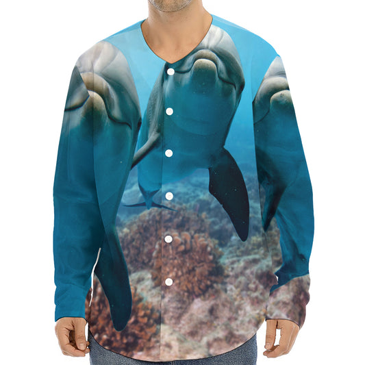 Cute Dolphins In The Ocean Print Long Sleeve Baseball Jersey
