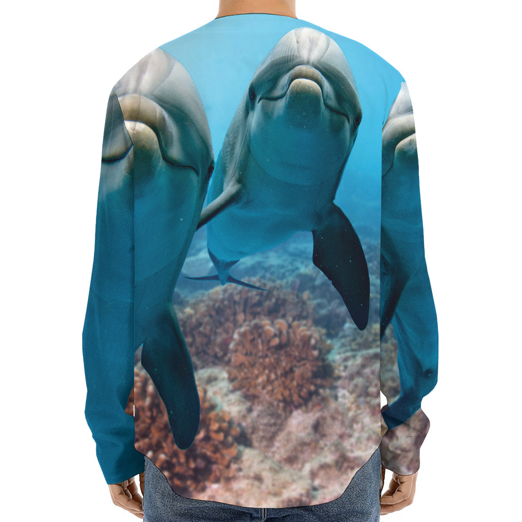 Cute Dolphins In The Ocean Print Long Sleeve Baseball Jersey