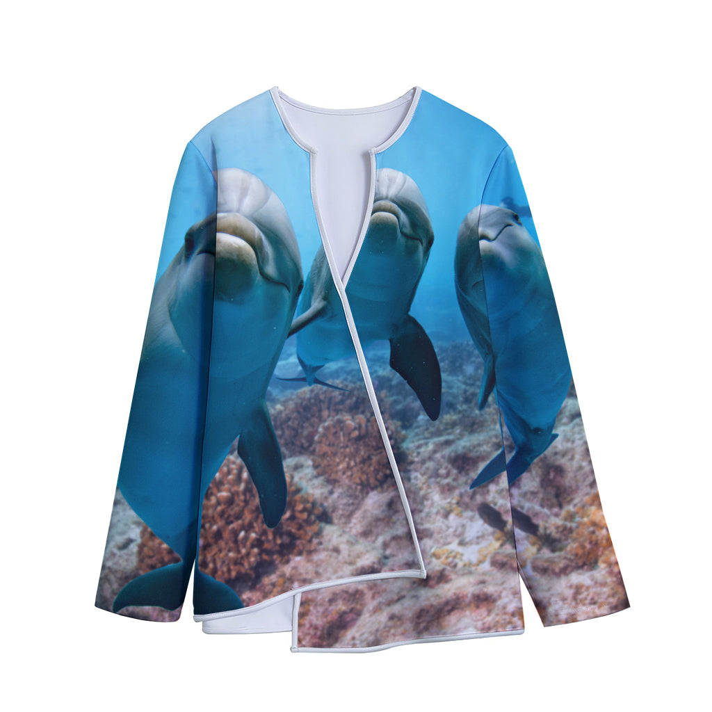 Cute Dolphins In The Ocean Print Long Sleeve Short Coat